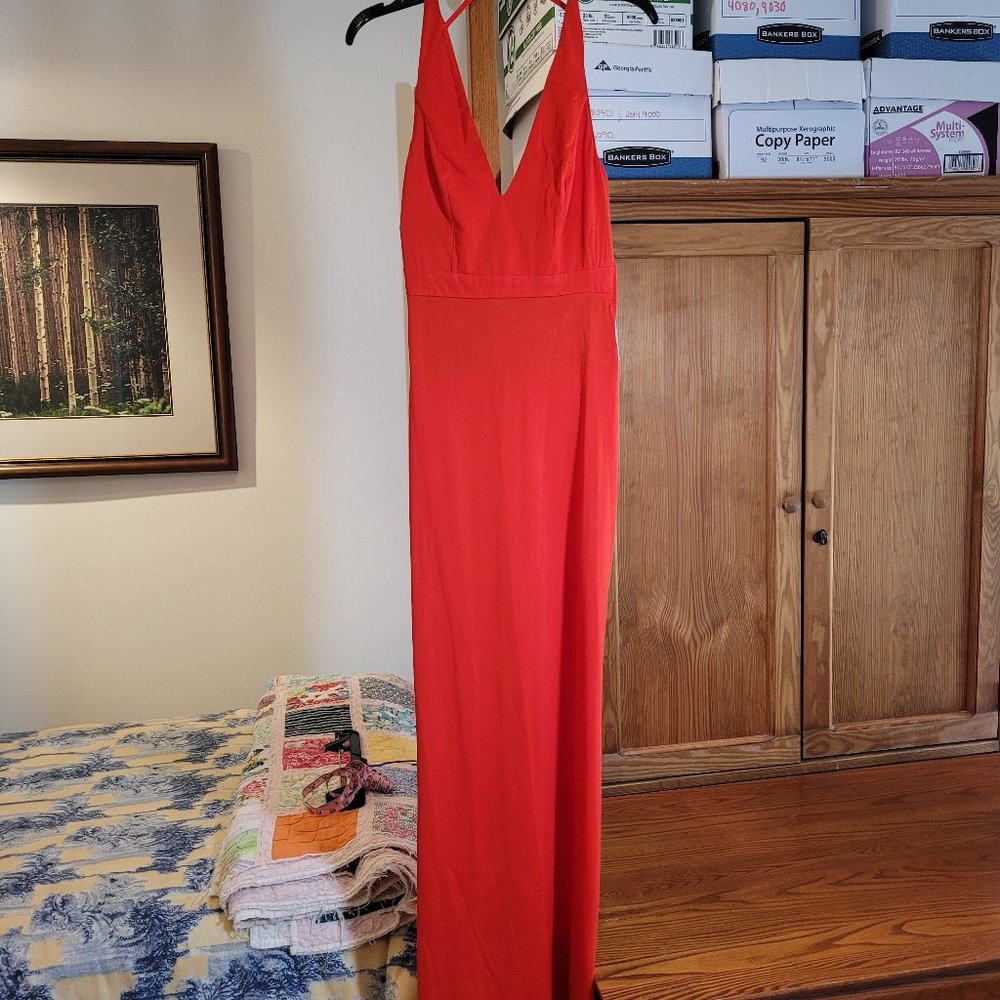 Red halter maxi dress with strappy back
